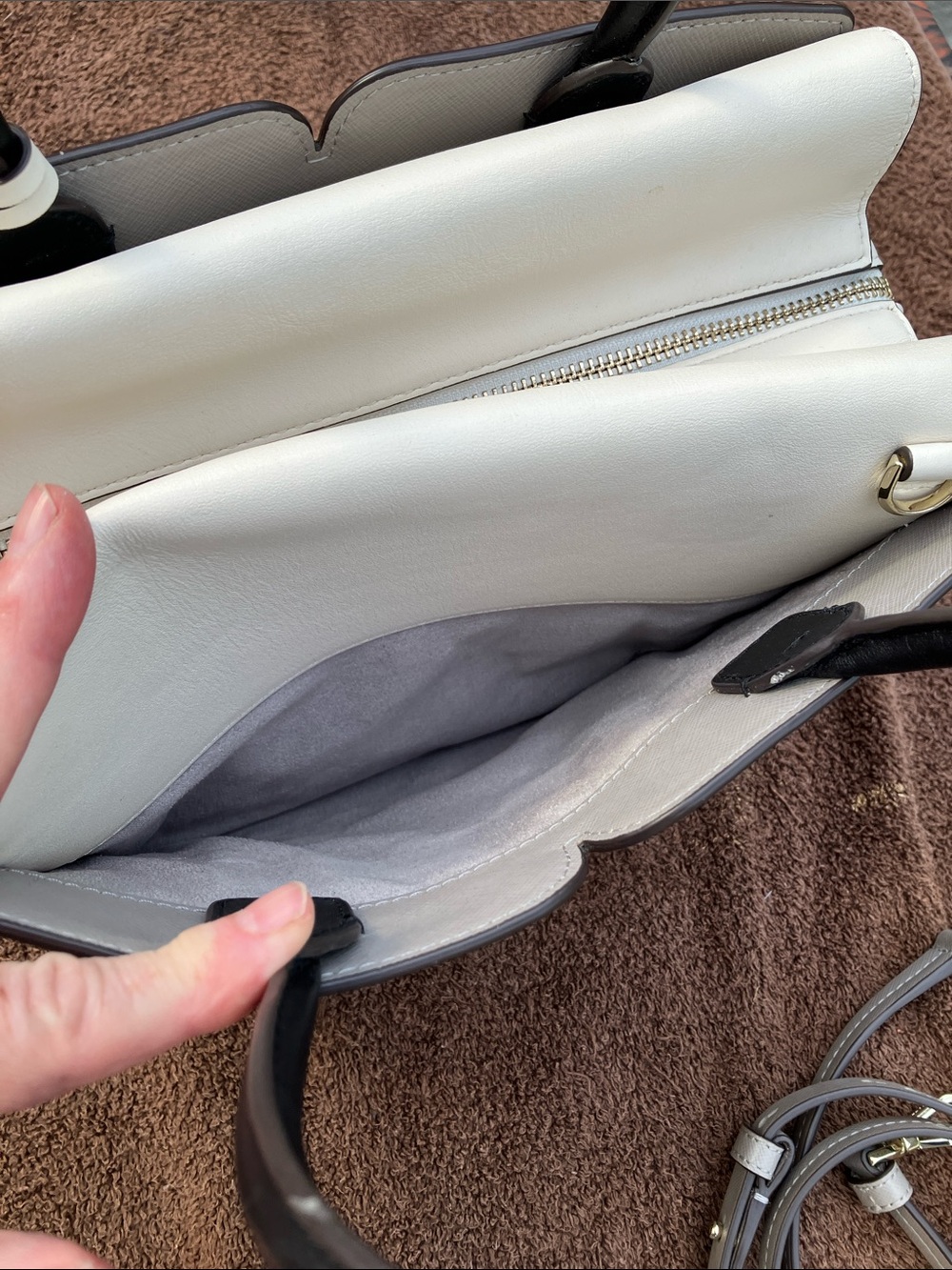 Brand new- Kate Spade Spencer Light Gray & Cream Color Block Bag Satchel - Picture 7 of 12